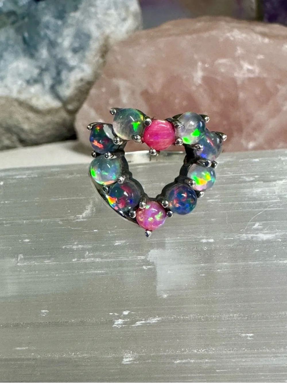 Balloon Opal Multicolour Heart Statement Ring set in Sterling Silver - Picture 2 of 7